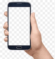 a hand holding a smart phone with a blank screen on it's display,