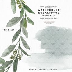 the watercolor eucalyptus wreath is shown with green leaves