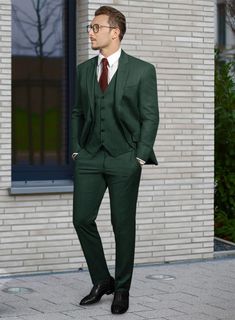 Emerald Green Suit – StudioSuits Emerald Green Suit, Dark Green Suit, Green Tweed Suit, Green Suit Men, Grey Wool Suit, Dark Brown Shoes, Denim Suit, Green Suit, Tweed Suits