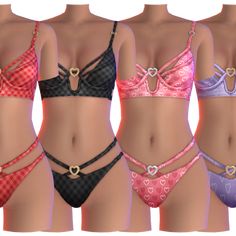 six different types of bikinis with hearts on them