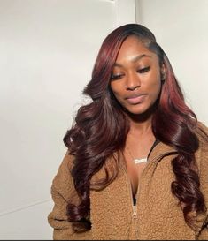 long red leave out sew in Quick Braided Hairstyles, Dyed Natural Hair, Dark Burgundy, Hair Affair, Quick Weave, Hair Flip