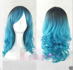 Root Fade, Kawaii Wig, Kawaii Wigs, Blue Ombre Hair, Wigs Cosplay, Black Ponytail Hairstyles, Anime Wigs, Long Hair Wigs, Blue Wig