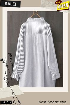 Two Tone Striped Asymmetrical Plus Size Shirt for Women Trendy Fashion Tops Long, Striped Tops, Asymmetrical Shirt, Tops Trendy, Trendy Fashion Tops, Tops Casual, Vestidos Vintage, Long Shirt, Plus Size Shirts