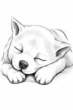 a black and white drawing of a sleeping cat