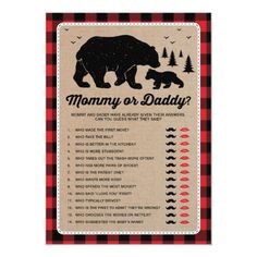 a bear and cub baby shower game with the words, who knows mommy best?