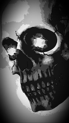 a black and white drawing of a skull