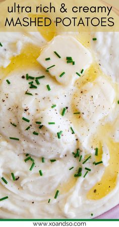 mashed potatoes with cream cheese and chives in a bowl