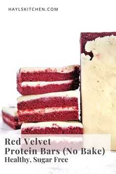 Protein Cream Cheese, Healthy Red Velvet, Red Velvet Bars, Sugar Free Icing, Healthy Cream Cheese, Almond Milk Cheese, Low Calorie Protein, Dairy Free Cream Cheese, Protein Bars Homemade