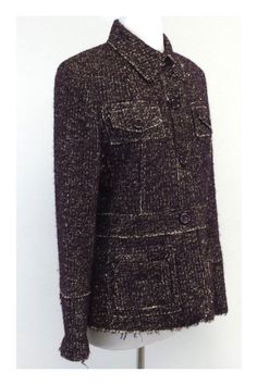 Size 8 Plum Tweed Jacket 65% alpaca 16% cotton 13% polyamide 6% polyacrylique Collared Lightly padded shoulders Buttons down front 2 decorative flapover chest pockets 2 front open hip pockets w/button detail 3-button detailed sleeve openings Shoulder to shoulder 16.25" Shoulder to hem 26" Casual Fall Tweed Jacket With Flap Pockets, Casual Tweed Jacket With Flap Pockets For Fall, Winter Wool Blazer With Flap Pockets, Fall Long Sleeve Tweed Jacket With Patch Pockets, Long Sleeve Tweed Jacket With Patch Pockets For Fall, Winter Tweed Blazer With Patch Pockets, Winter Tweed Outerwear With Welt Pockets, Brown Tweed Jacket With Flap Pockets, Brown Tweed Jacket With Patch Pockets For Fall