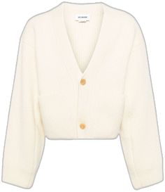 Classic White Cashmere V-neck Sweater, Ribbed V-neck Cashmere Cardigan, White V-neck Cardigan With Ribbed Cuffs, Cream Ribbed V-neck Cardigan, White Cashmere Outerwear For Work, Classic Wool Ribbed Cardigan, Classic Ribbed Wool Cardigan, Classic White Sweater With Pockets, Classic White Cardigan With Pockets