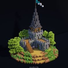 an image of a castle made out of lego blocks and trees with stairs leading up to it