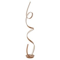 a metal sculpture with a spiral design on it's base, against a white background