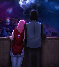 two people are looking at the stars in the sky