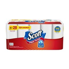 scott paper towels are stacked on top of each other