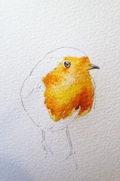 a drawing of a yellow bird on white paper