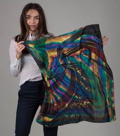 Unique scarf Abstract scarf multicolored , executed in the technique of batik-painting on natural silk This scarf can be a wonderful accessory in a women's wardrobe, a fashionable addition in a women's outfit both in a business suit and in a casual outfit. Very light, airy, soft to the touch. It is easily washed at a water temperature of no higher than 30 degrees, dried in a towel and immediately ironed from the inside out, we set the temperature of the iron as if ironing cotton. Bohemian Batik Print Silk Scarf, Multicolor Silk Scarves, Bohemian Tie Dye Scarves, Bohemian Tie-dye Scarves, Multicolor Print Silk Scarf, Artistic Silk Shawl Scarf As Gift, Bohemian Silk Scarves For Gifts, Bohemian Silk Scarves As Gifts, Artistic Shawl Scarf As A Gift