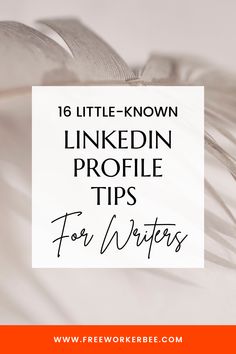 a feather with the words 16 little - known linkedin profile tips for writer's