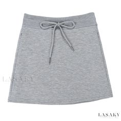 Lasaky - Chic High-Waisted Grey Athleisure Skirt with Drawstring Closure Casual Gray Cotton Mini Skirt, Casual Skort With Drawstring, Casual Stretch Gray Skort, Casual Solid Color Stretch Skort, Casual Mini Skort, Casual Gray Summer Skirt, Casual Skort With Elastic Waistband For Loungewear, Casual Skort For Loungewear With Elastic Waistband, Stretch Casual Mini Skirt In Solid Color