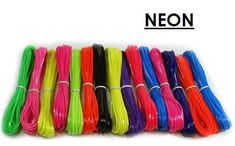 neon colored cords are lined up on the white background, and one is in different colors