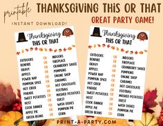 printable thanksgiving party games for kids with turkeys and pumpkins on the table