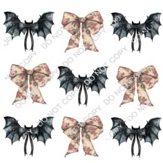 six different bows with black and white designs