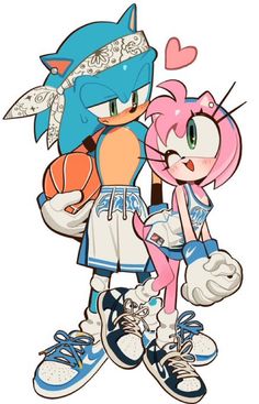 two cartoon characters are standing next to each other, one is holding a basketball ball