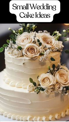 classy two-tier small wedding cake ideas 2 Person Wedding Cake, Tall Single Tier Wedding Cake, Easy Wedding Cake Designs, Wedding Cake 50 People, Wedding Cake For 40 People, Wedding Cake Designs One Tier, Simple Wedding Cake 2 Tier Classy, Small Simple Wedding Ideas, Wedding Cake Table Set Up