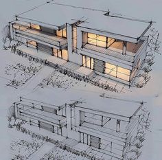 an architectural drawing of a house in the snow