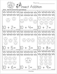 an insect addition worksheet to help students learn how to count the numbers in each row