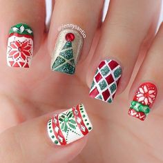 Christmas Nail Art Easy, Christmas Tree Nails, Christmas Manicure, Festive Nail Art, Tree Nails, Christmas Nails Easy, Cute Christmas Nails, Finger Nails