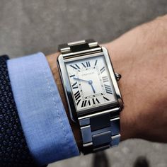 Gregor on Instagram: “Cartier Tank Solo Large. A total classic. Never thought of it until some weeks ago. But i really like it, and it's height is only 5mm!…” Cartier Tank Men, Patrick Bateman, Swiss Made Watches, Boats Luxury