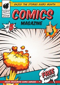 comics magazine cover with comic explosion