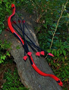 two red and black arrows on a tree branch