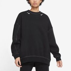 Women's Nike Casual Sports Loose Round Neck Long Sleeves Black Hoodie DD5611-010 Sporty Nike Sweatshirt For Winter, Nike Sporty Winter Sweatshirt, Nike Sporty Sweater For Fall, Nike Sporty Fall Sweater, Sporty Cotton Sweater, Urban Crew Neck Sweatshirt For Workout, Oversized Nike Sweater For Winter, Nike Sporty Winter Sweater, Sporty Hooded Sweater For Sports