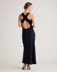 Washable Stretch Silk High Neck Midi Dress High Neck Midi Dress, Mulberry Silk, Quince, Shoulder Straps, Special Events, High Neck, Midi Dress, Silk, Navy