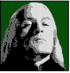 a pixellated image of a man with long hair