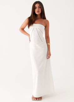 Cerisa Linen Maxi Dress - White Sorority Rush Outfits, Rush Outfits, Audrey Dress, Centre Stage, Long Sleeve Knit Dress, Beige Dresses, Linen Maxi Dress, Strapless Tops, Orange Dress