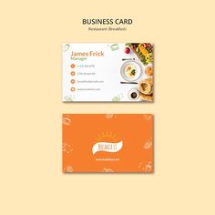 the business card is designed to look like an orange and white plate with food on it