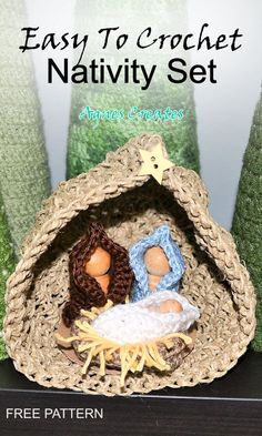 an easy to crochet nativity set with two babies in a manger