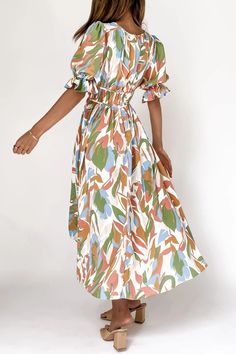 Casual Print Patchwork V Neck Cake Skirt Dresses Casual Multicolor Tiered Maxi Dress, Casual Multicolor Tiered Skirt Maxi Dress, Vacation Dresses With Ruffle Hem, Pleated Multicolor Midi Dress For Summer, Multicolor Ruffled Midi Dress, Fitted Multicolor Midi Dress With Ruffle Hem, Multicolor Pleated Midi Dress For Summer, Non-stretch Multicolor Midi Dress, Fitted Midi Dress With Tiered Skirt For Vacation