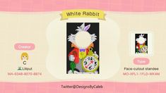 an animal crossing game with white rabbit and clock