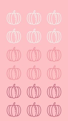 a pink background with different types of pumpkins on the top and bottom, all in white