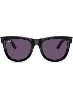 black acetate matte finish silver-tone logo lettering purple tinted lenses square frame straight arms curved tips These glasses come with a protective case. Ray Ban Wayfarer, Balenciaga Triple S, Fine Watches, Custom Watch, Nike Air Max 97, Derby Shoes, Square Frame, Espadrille Shoes, Party Shoes