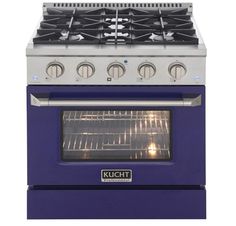 "Kutch Professional 36" Pro Class Kitchen LP Gas Range In Color Series - America Best Appliances Blue Oven, Kitchen Booth, Savannah House, Blue Ovens, Lake Kitchen, Steel Backsplash, Rainbow House, Convection Cooking, Stainless Steel Range