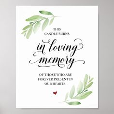 a card with the words in loving memory on it