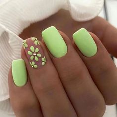 Solid Color Acrylic Nails, Green Acrylic Nails, Green Nail, Her Nails, Cute Gel Nails, Pink Nail, Nails 2024, Dipped Nails, Floral Nails