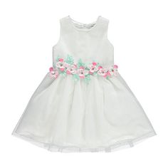 Pair this lovely little and big girls' sleeveless dress from Jessica Simpson with ballet flats and a matching headband for her flower girl moment or other special events. It's made from mesh and features a fit-and-flare silhouette, pretty floral details, a round neck, a knee-length, a zipper closure, and finishes with a cute bow at the back. Features: BeadedClosure Type: ZipperNeckline: Round NeckSleeve Length: SleevelessSleeve Style: SleevelessDress Length: Knee LengthFiber Content: 100% Polyes White Floral Applique Tutu Dress For Spring, Princess Style Baptism Dress With Floral Applique For Spring, Floral Applique Dress For First Birthday In Spring, Sleeveless Floral Applique First Communion Dress, Spring Floral Applique Dress For First Birthday, Matching Headband, Girl Fits, Cute Bows, Fit N Flare Dress