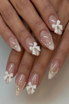 nails ring Nails Middle Length, Nails White Design, Cute White Nails, Pink And White Nail Designs, Nails Inspo Aesthetic, Bows Nails, Nails Maroon, White Nail Design, Nail Inspired