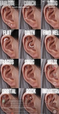 the different types of ear piercings are shown in this image, and there is also an