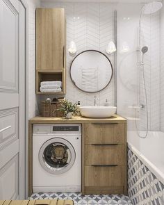 a washer and dryer in a small bathroom